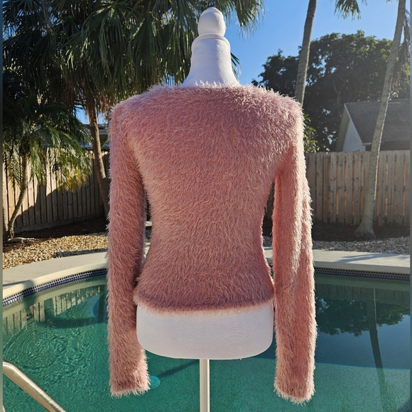 NEW Bershka Pink Fuzzy Sweater Size XS Cozy Knit Feminine Winter Girlhoodcore - Picture 3 of 11